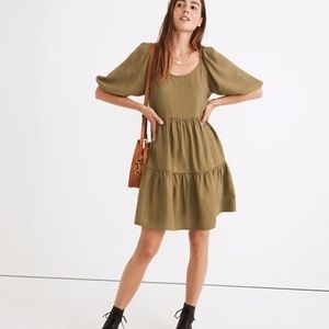 Madewell | Puff Sleeves Mini Dress Womens XXS Green Pullover Cotton Blend